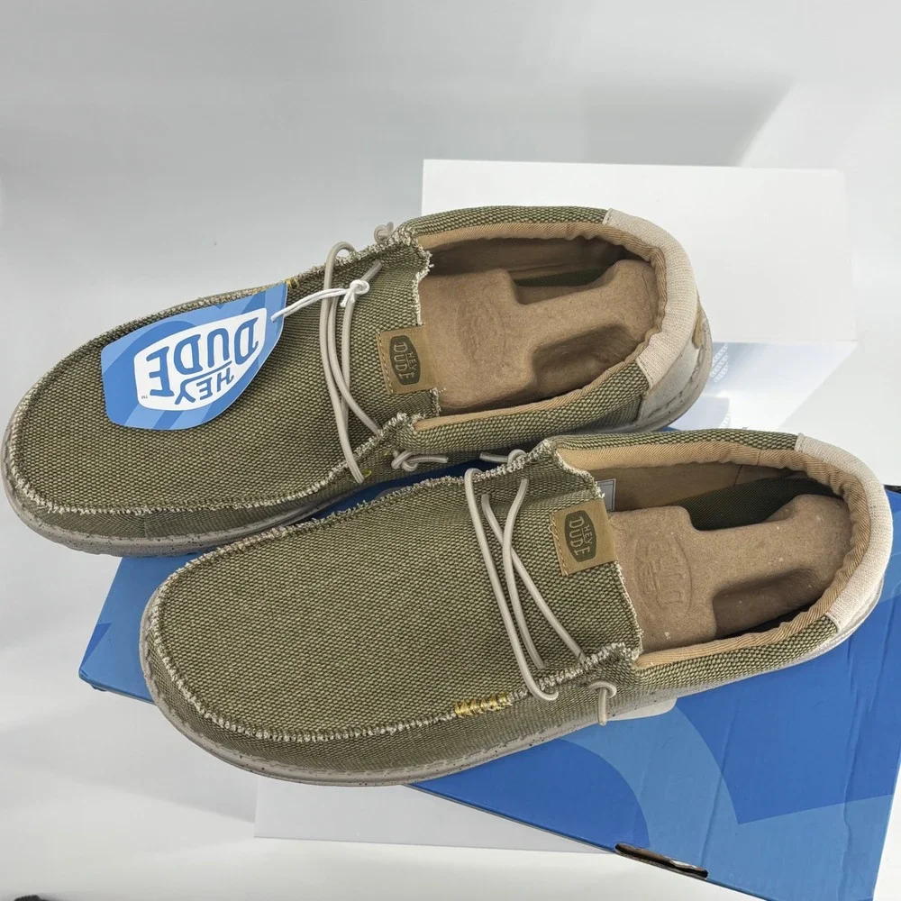Hey Dude Wally Coastline Jute Olive Green Mens Slip On Loafers 40952-337 Size 13